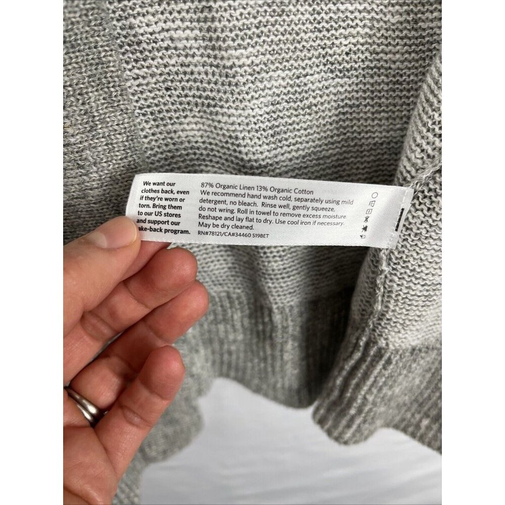 Eileen Fisher Grey-White Organic Linen & Cotton Open Front Cardi Womens Size S - Picture 3 of 7